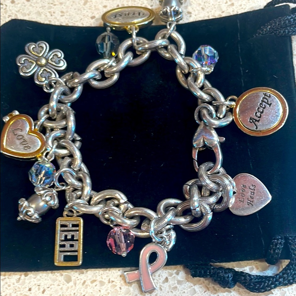 Brighton Retired 2006 Power of Pink Silver Charm Bracelet EUC
